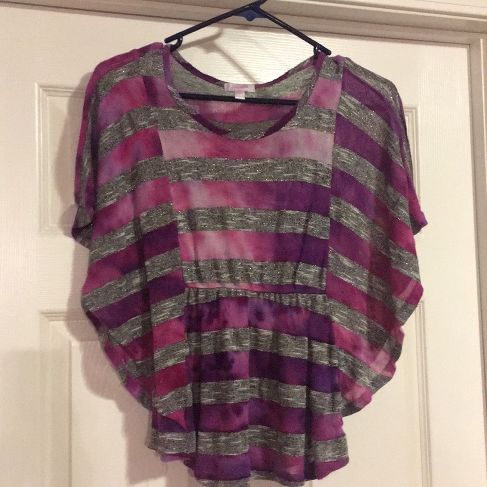 Purple black pink white and sliver flare arm shirt